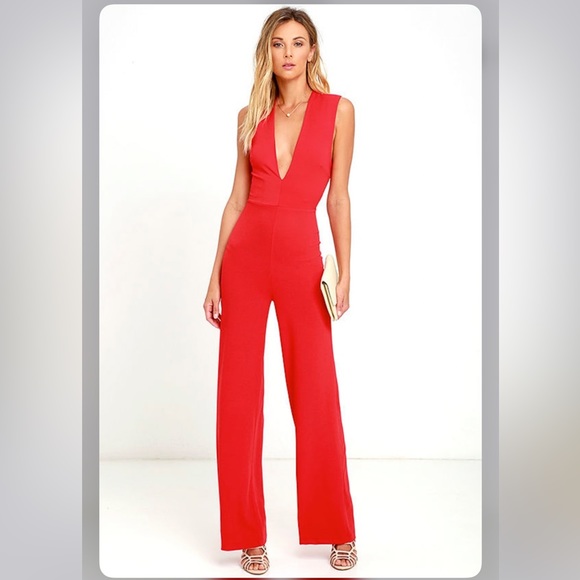 S - Lulu’s Cat's Meow Red Jumpsuit - Picture 6 of 8